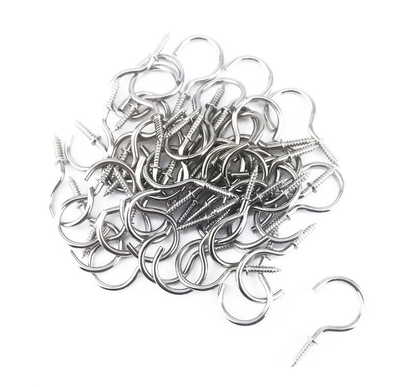Yueton 50pcs Metal Screw-in Ceiling Hooks Cup Hooks (Nickel) - Image 1